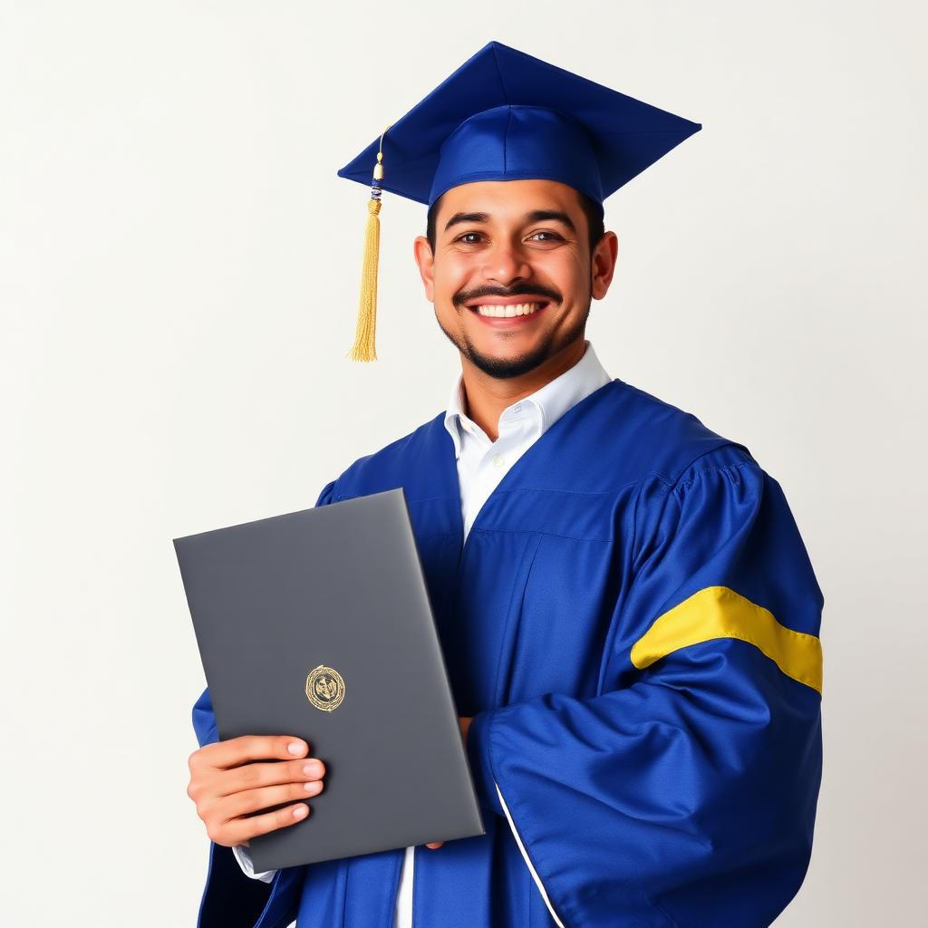 Formando adulto exibindo seu diploma técnico