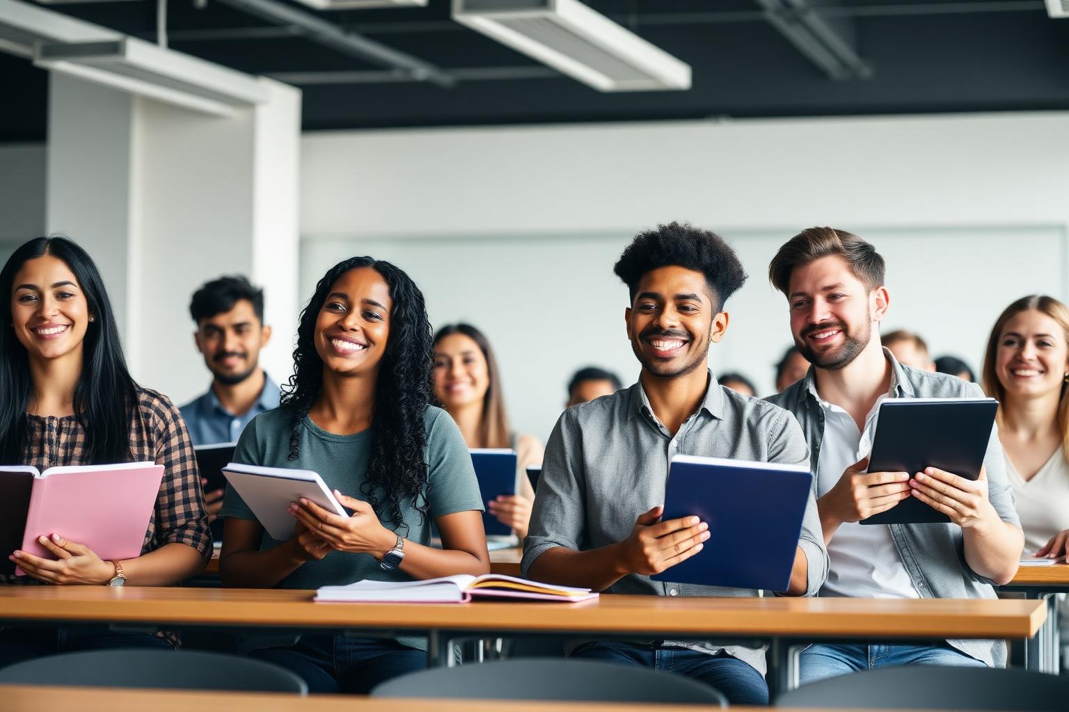 Alunos adultos estudando em sala de aula moderna na NAP Valinhos
